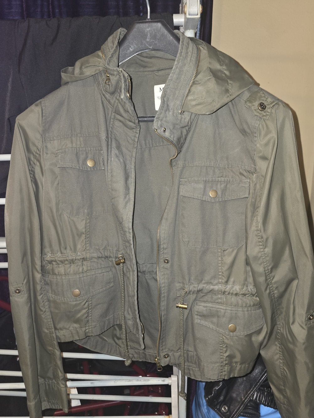 Maralyn & Me Olive Green Hooded Utility Anorak Jacket Women XL Military Cargo